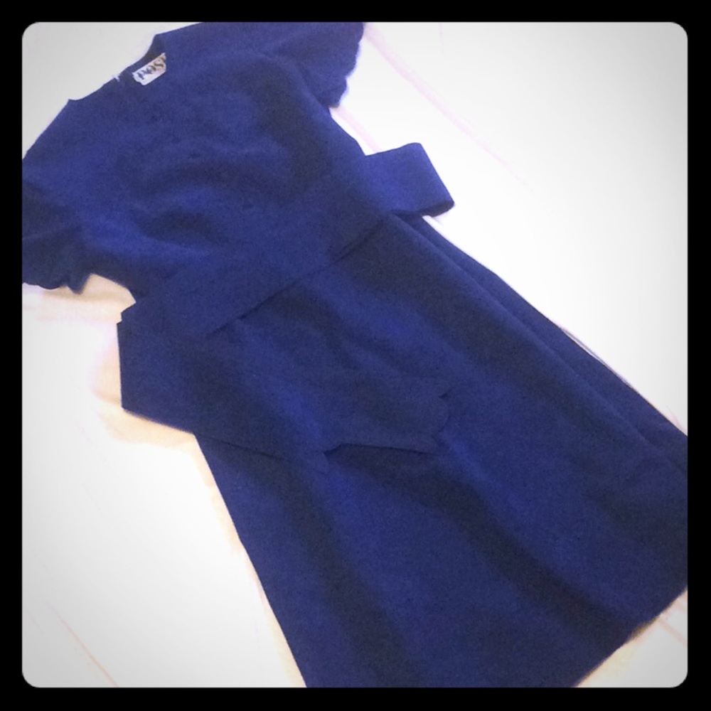 Vintage 60-70’s POSH Blue Sueded Dress with Sash Belt